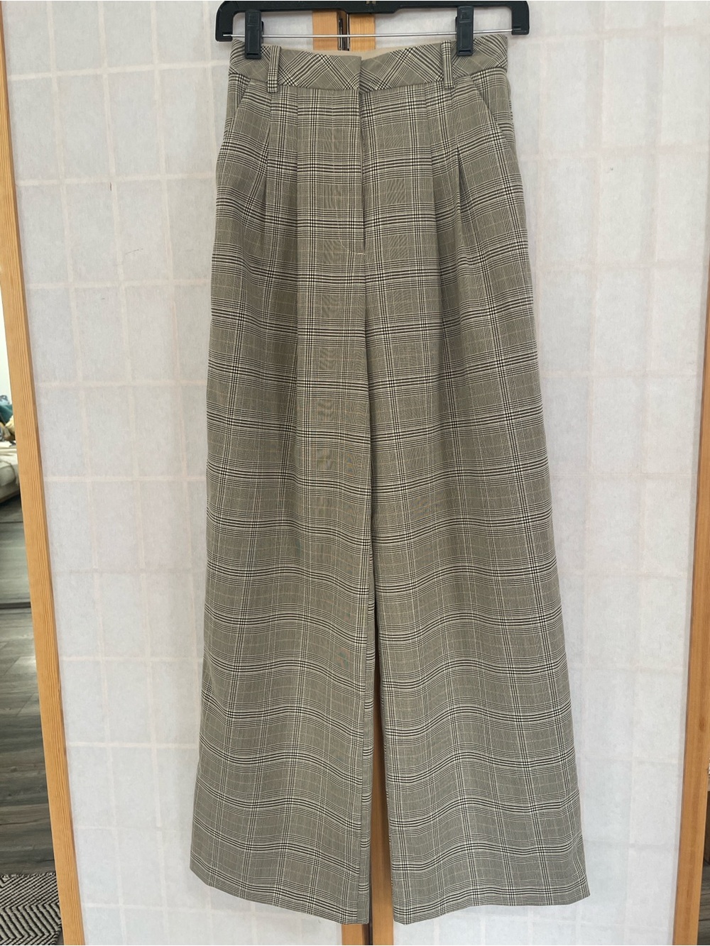 H&M Plaid Wide-Leg Trousers - Taupe & Ivory